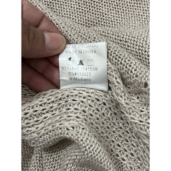 Easel Oversized Knitted Sweater Front Pocket Distressed Hems Size Medium Tan - Picture 9 of 11